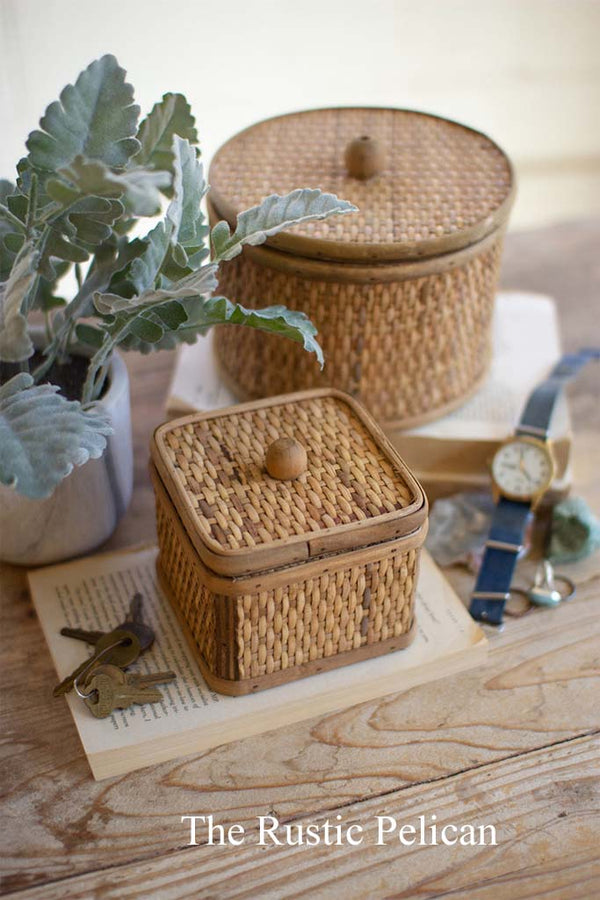 Set of 2 handwoven cane boxes