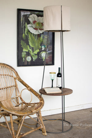 FREE SHIPPING ~Side table floor lamp with canvas shade