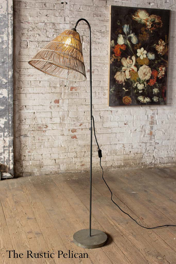 FREE SHIPPING - Rattan and Metal Floor Lamp