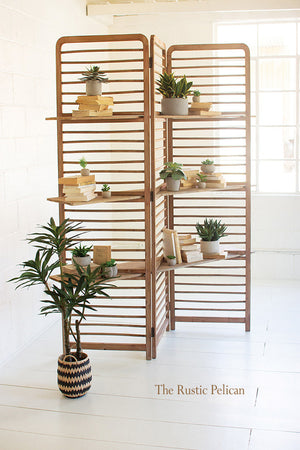 Modern folding screen with display shelves