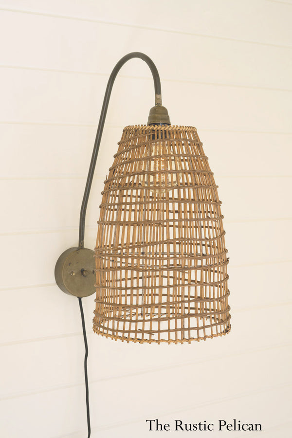 FREE SHIPPING -Modern Farmhouse Rattan Wall Sconce