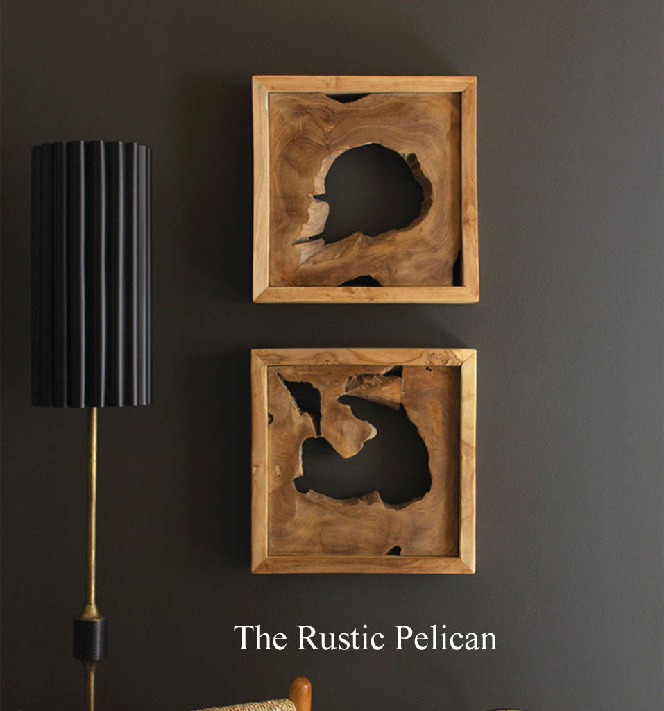 SALE! Designer Modern Teak Wood Wall Art Set of 2 - The Rustic Pelican