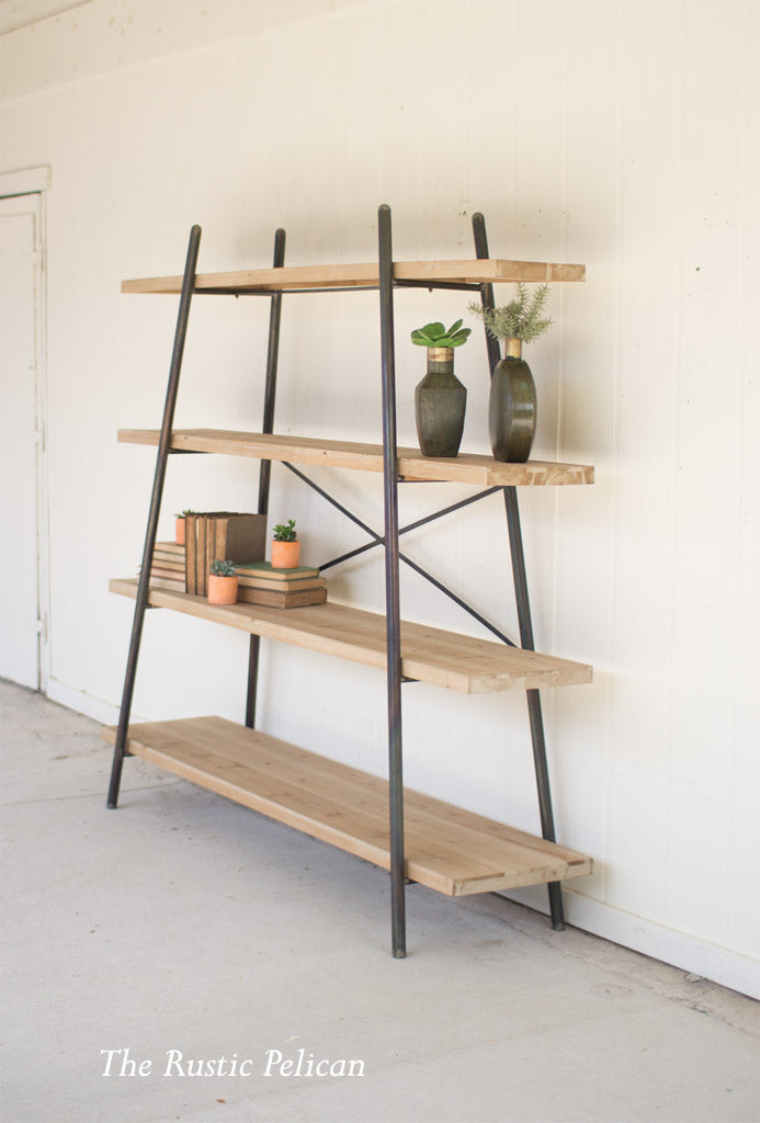 Rustic wood and metal clearance shelves