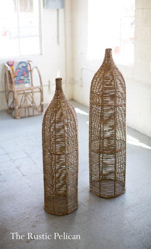 FREE SHIPPING - Modern Wicker Floor Vase with Iron - Set of two (2)