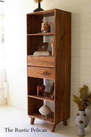 Modern rustic tall wooden storage shelf