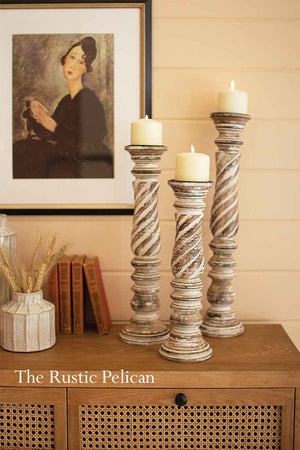 FREE SHIPPING - Wooden Turned Candle Holders  Set of Three (3)