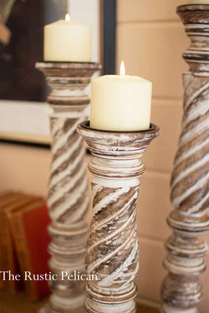 FREE SHIPPING - Wooden Turned Candle Holders  Set of Three (3)