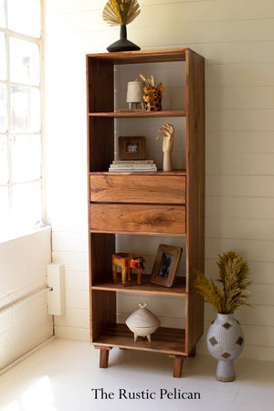 Modern rustic tall wooden storage shelf