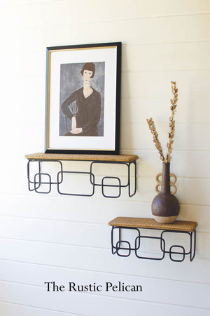  Floating shelves with hand woven top