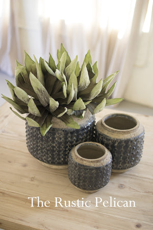 Modern hobnail rustic ceramic planters. Rustic Farmhouse Planters