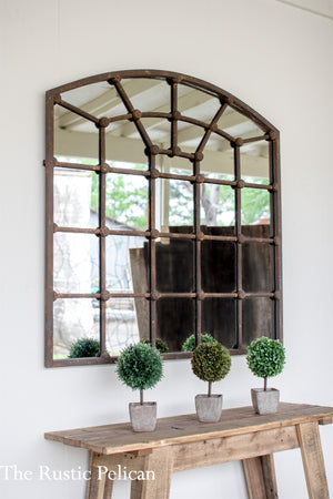 Large Arched Iron Mirror Wall Decor