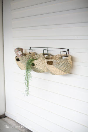 Hanging Woven Seagrass Baskets On Recycled Metal Frame