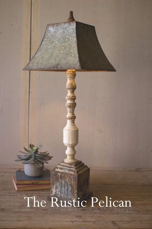 Industrial lighting Rustic Lighting turned banister table lamp 