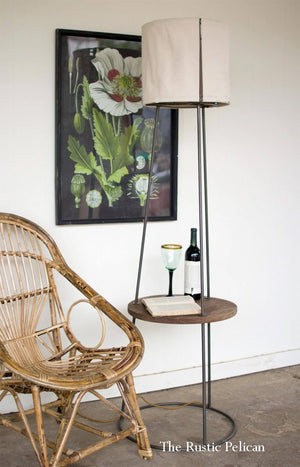 modern Floor Lamp with Canvas Shade and wooden side table