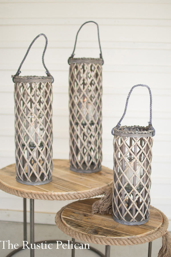  Coastal Farmhouse Lanterns, Modern Farmhouse - Glass and Rattan Candle Holders