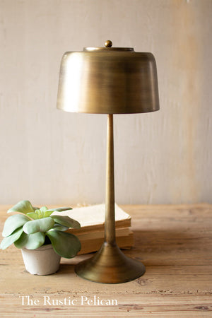 Modern farmhouse tall brass table lamp with a brass metal shade