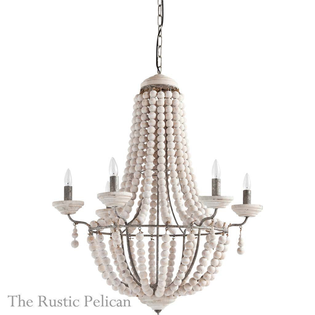 Modern Rustic chandelier with wood beads free shipping
