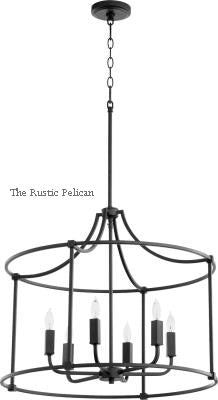 Large Modern Drum Style Farmhouse Chandelier 6 Lights Black