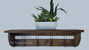 Rustic wood Coat Rack, Farmhouse style, entryway Shelf