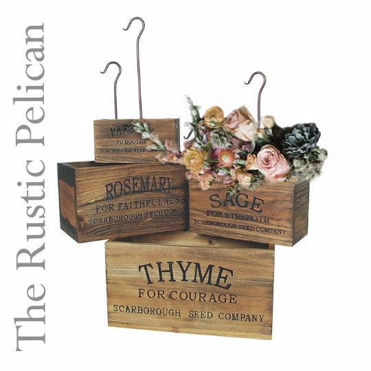 hanging wooden planter boxes Set of four (4) Rustic Farmhouse Wooden Planter Boxes