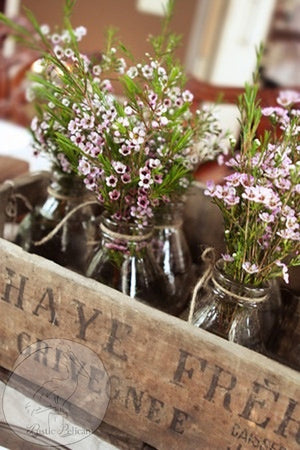 Rustic farmhouse  centerpiece with 8 Milk Bottles