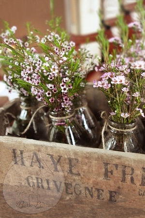 Rustic farmhouse  centerpiece with 8 Milk Bottles