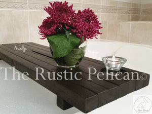 Rustic wood bath tray, shower caddy