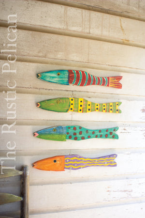 Beach Home Wall Art, Bathroom Decor, Set of 4 Wooden hand painted fish 
