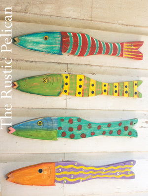 Beach Home Wall Art, Bathroom Decor, Set of 4 Wooden hand painted fish 