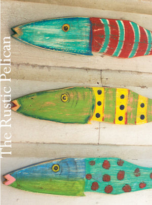 Beach Home Wall Art, Bathroom Decor, Set of 4 Wooden hand painted fish 