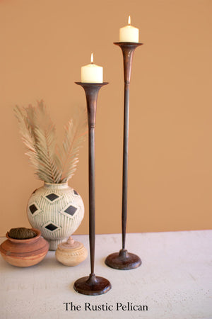 Antique Copper Finish Candle Holders - Set of Two