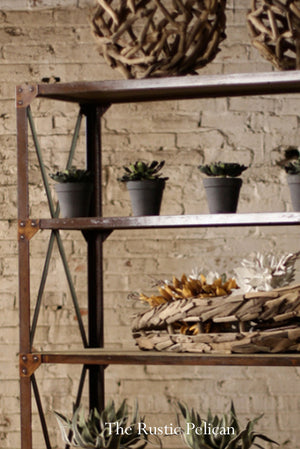 Shelves, Modern, industrial, wood metal shelving unit with castors