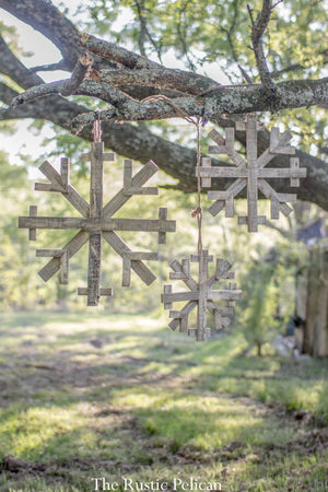 Large Reclaimed Wooden Snowflakes - Set of 3
